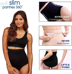 New Genie Slim Panties 360 Body Shaping Underwear 90% Nylon 10% Spandex, 1 Pair Black, Sz L