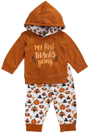 New Kulasi Baby Boy Girl Thanksgiving Hoodie Pants Set 2pcs, Sz 6-12 Months!