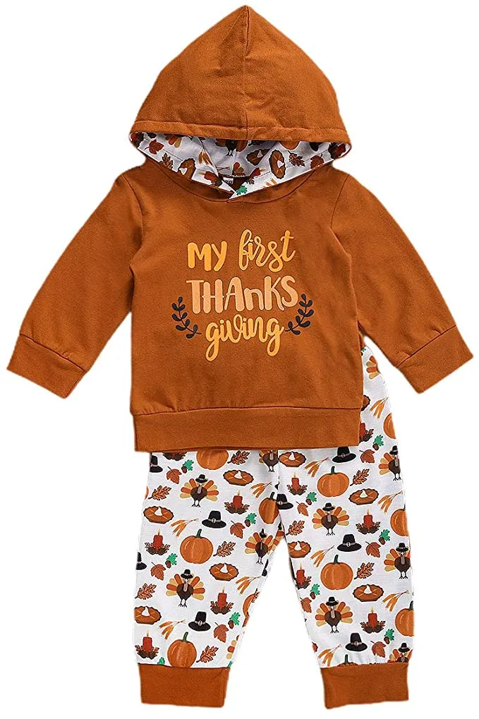 New Kulasi Baby Boy Girl Thanksgiving Hoodie Pants Set 2pcs, Sz 6-12 Months!