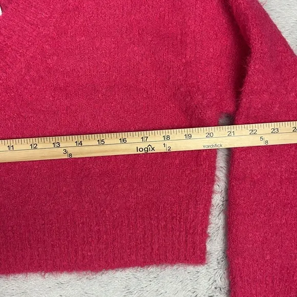 NEW Marine Layer Teddy Eyelash V-Neck Sweater Raspberry Cropped Womens XS