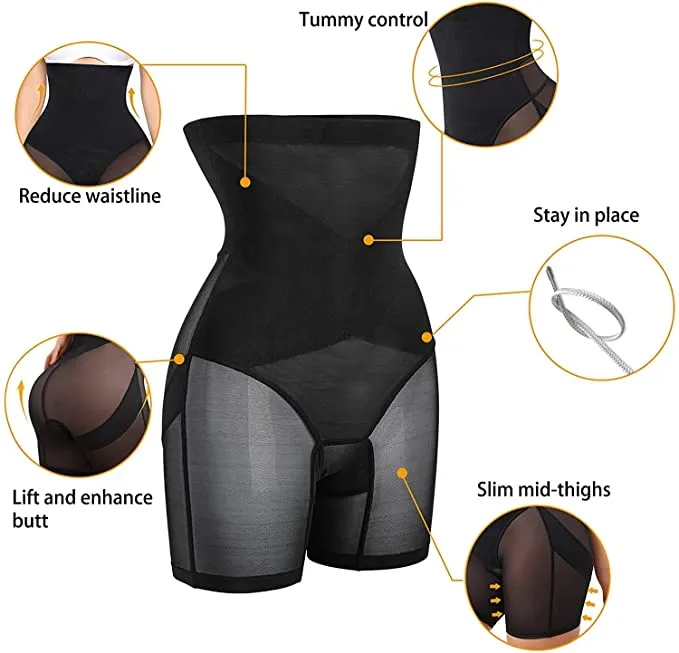 New Nebility Women Tummy Control High Waist Butt Lifter Shorts Thigh Slimmer Shapewear, Black, Sz M!