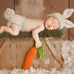 New Newborn Baby Easter Rabbit Costume Photography Props Outfit Knit Hat Pants Set