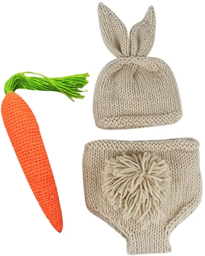 New Newborn Baby Easter Rabbit Costume Photography Props Outfit Knit Hat Pants Set