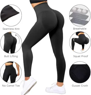 NEW SUUKSESS Women Scrunch Butt Lifting Seamless Leggings Booty High Waisted Workout Yoga Pants, Black, Sz S