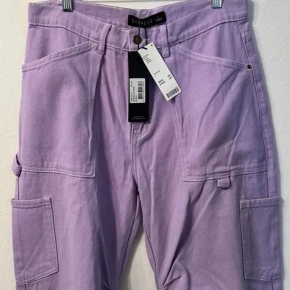 NEW Urban Outfitters Lioness Miami Vice Cargo Lilac Purple Denim Pants Jeans L 8