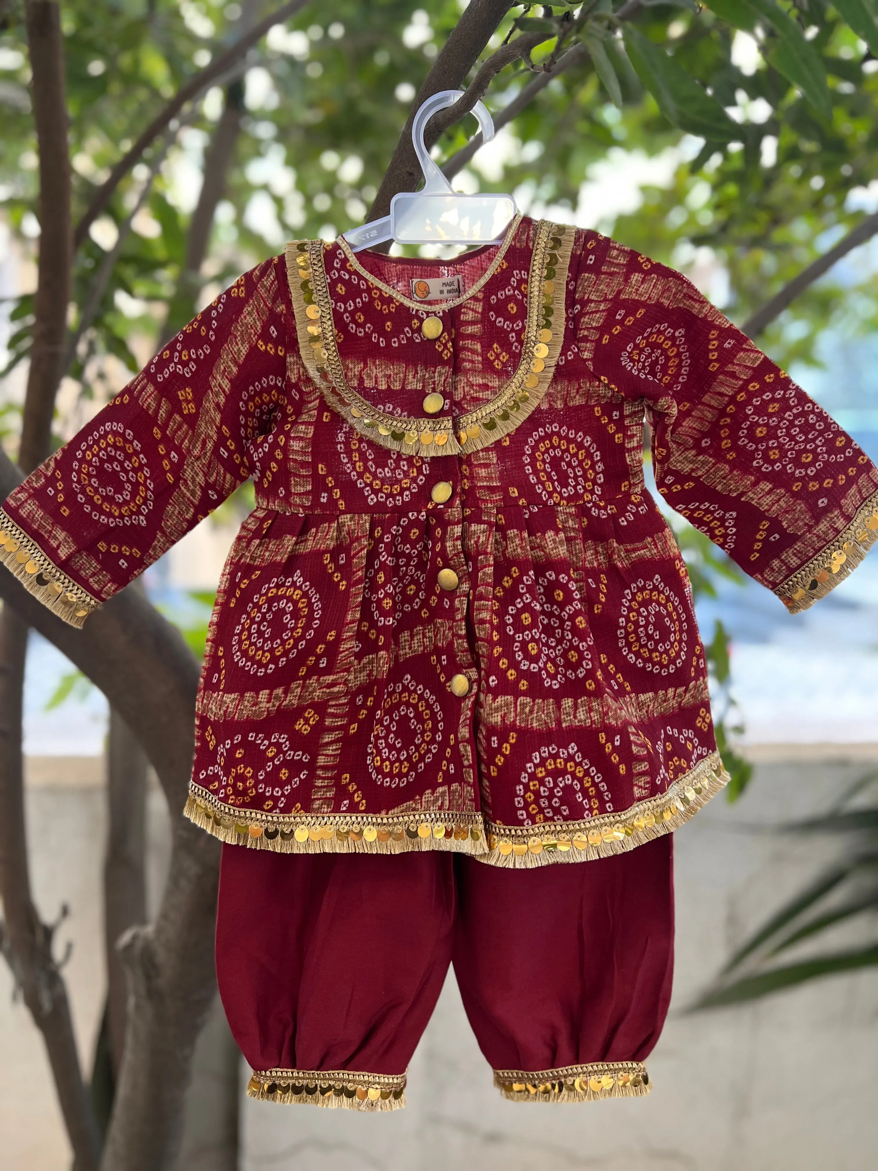 Newborn Jhabla Set with Gota work- Red Set for Girls  (0-4 Months)