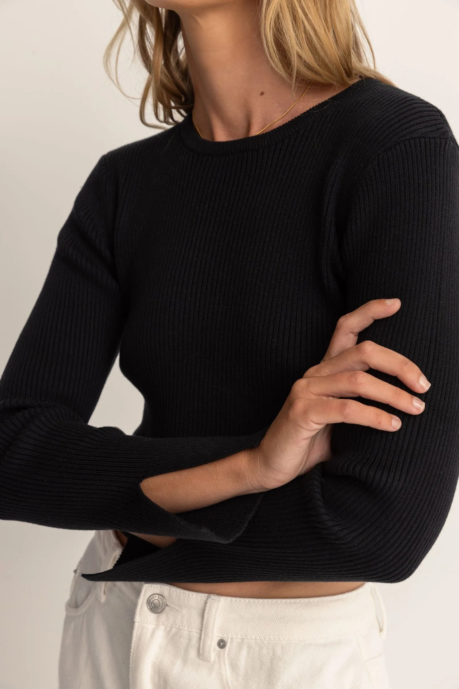 NOEMIE KNIT LONG SLEEVE TOP - BLACK