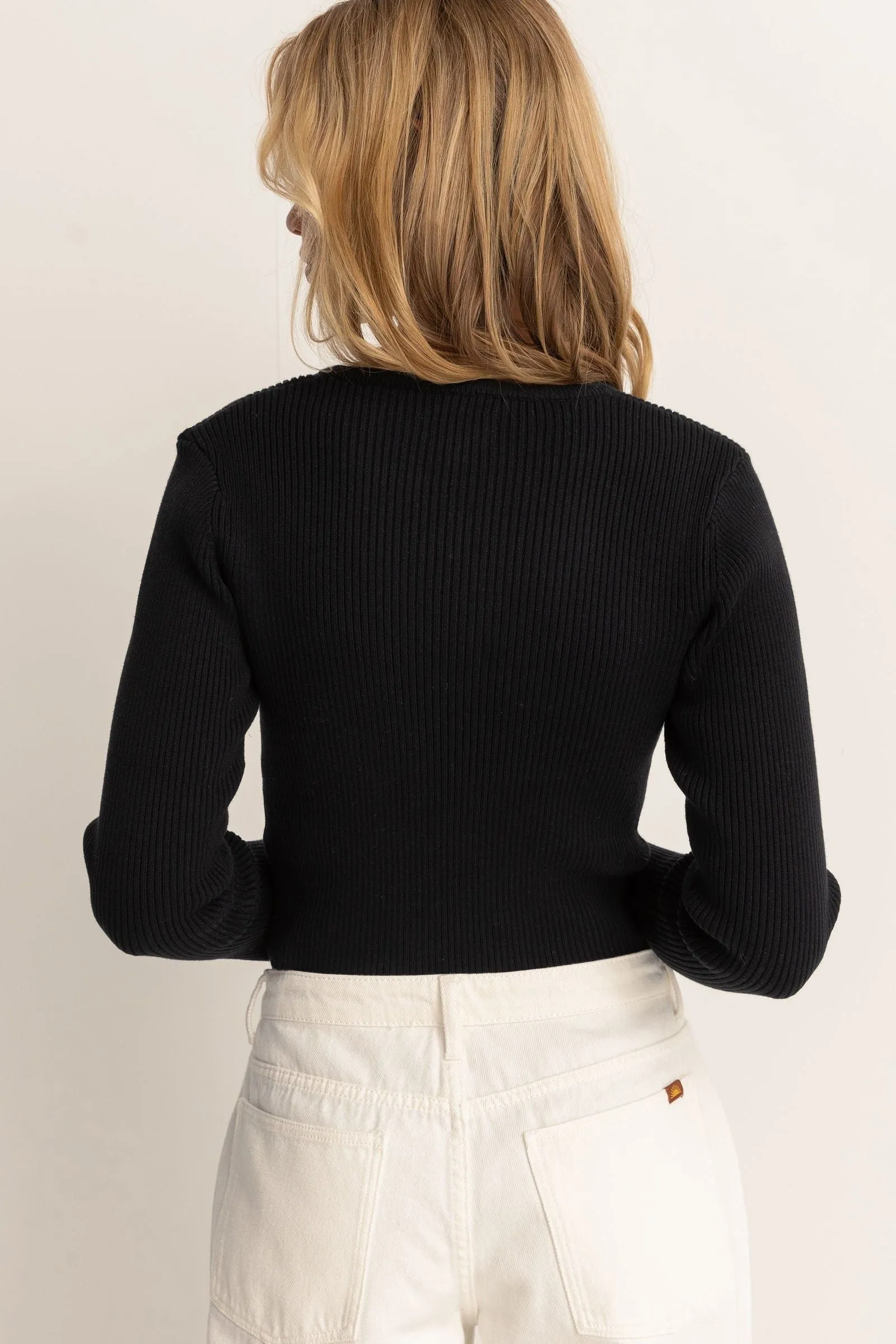 NOEMIE KNIT LONG SLEEVE TOP - BLACK