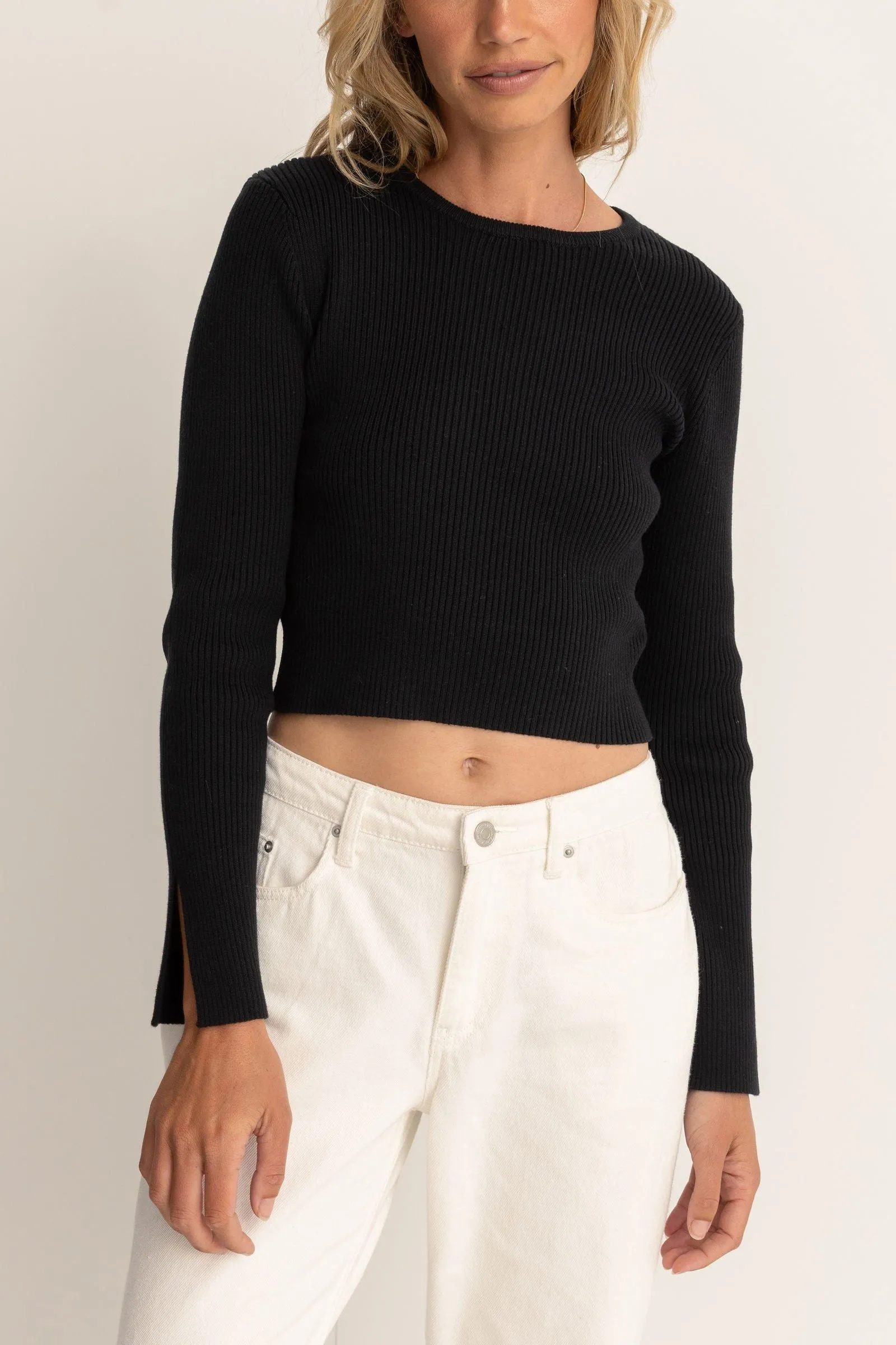 NOEMIE KNIT LONG SLEEVE TOP - BLACK