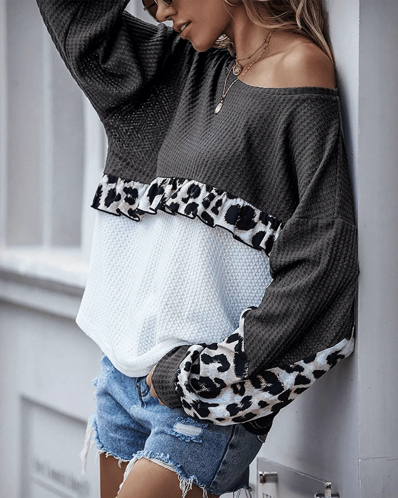 Not Alone Colorblock Knit Sweater - Grey