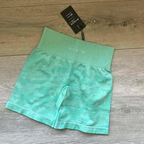 NVGTN PRO SHORTS SAGE GREEN CAMO SEAMLESS S NWT