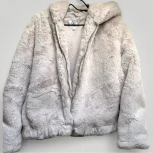 NWOT GAP XL 18 20 plush Faux Fur Hooded Jacket Grey oversized lined zipup hoodie