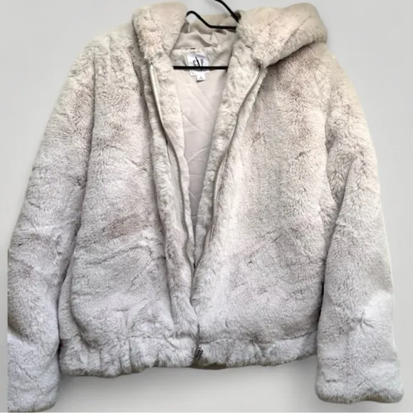 NWOT GAP XL 18 20 plush Faux Fur Hooded Jacket Grey oversized lined zipup hoodie