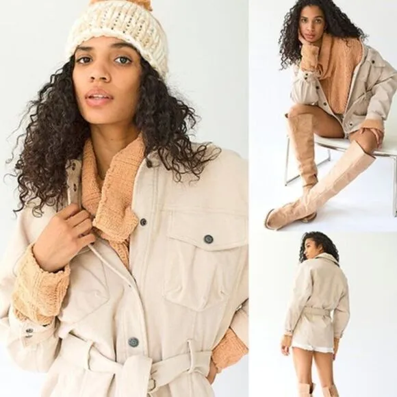NWOT Free People Clyde Shirt Barn Jacket Brushed Cotton Large