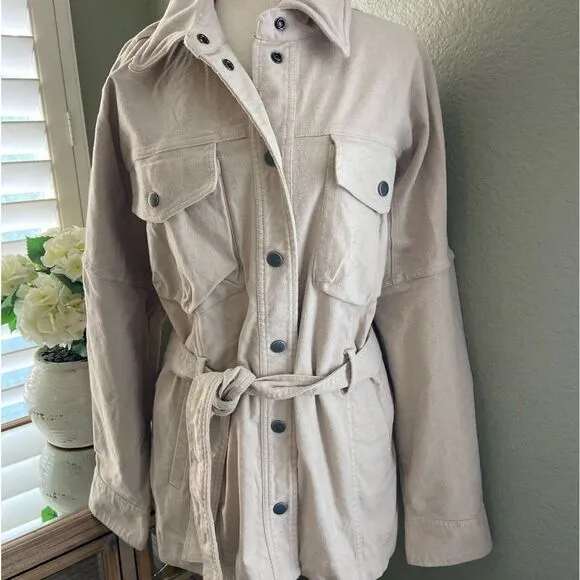 NWOT Free People Clyde Shirt Barn Jacket Brushed Cotton Large