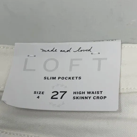 NWT Ladie’s LOFT high waisted skinny crop button fly white jeans, size 4