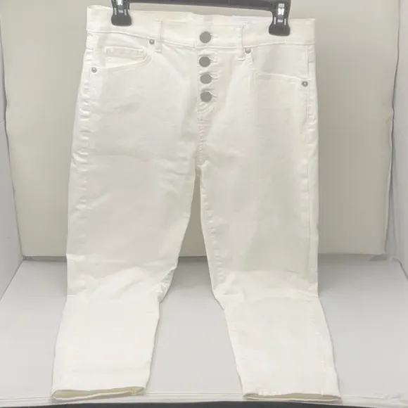 NWT Ladie’s LOFT high waisted skinny crop button fly white jeans, size 4