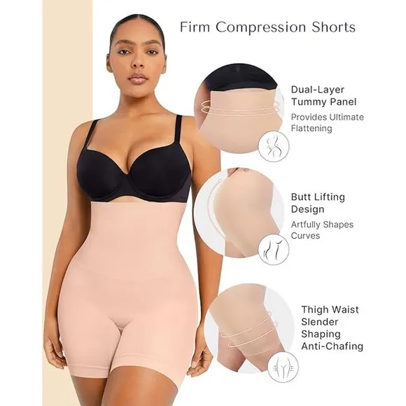 NWT! Shapellx PowerConceal High Waist Sculpting Shorts BEIGE M/L
