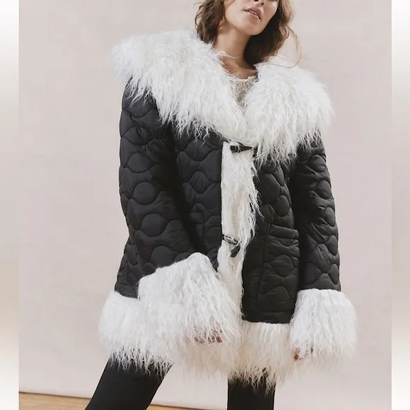 NWT UO Quilted Faux Fur Fuzzy Trimmed Long Jackets