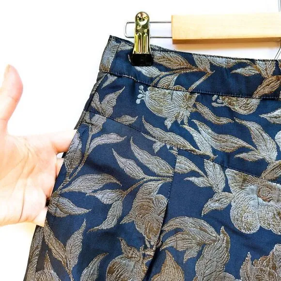 NWT Walter Baker NAvy BLue Silver Gold Taylor Short Camellia Brocade Jacquard