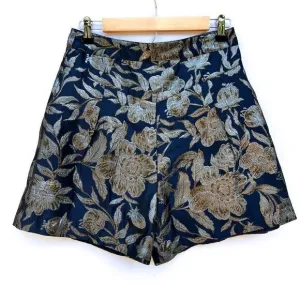 NWT Walter Baker NAvy BLue Silver Gold Taylor Short Camellia Brocade Jacquard