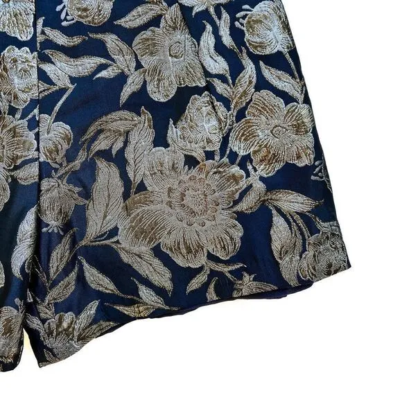 NWT Walter Baker NAvy BLue Silver Gold Taylor Short Camellia Brocade Jacquard