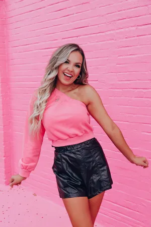 Odyssey One Shoulder Sweat Shirt-Pink