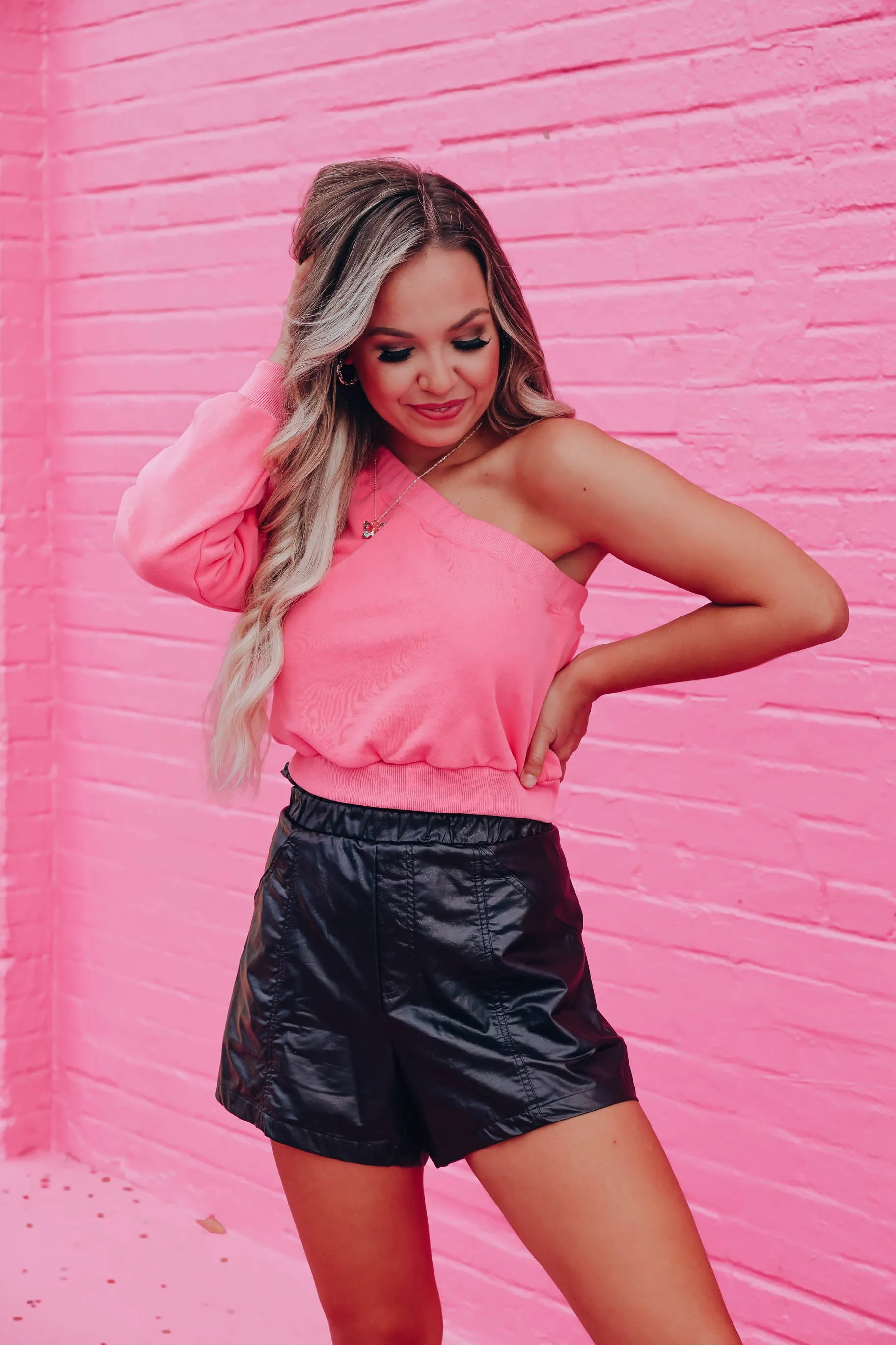 Odyssey One Shoulder Sweat Shirt-Pink