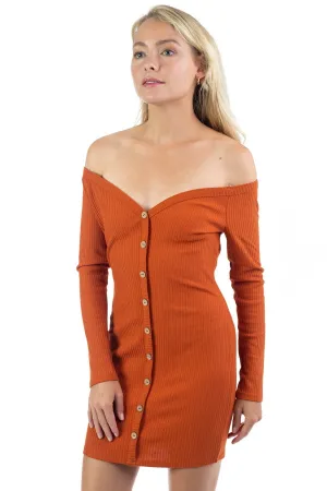 Off Shoulder Ribbed Dress