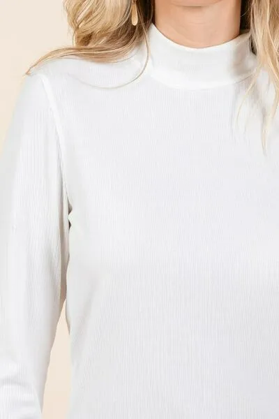 Off White Mock Neck Rib Knit Long Sleeve Crop Top