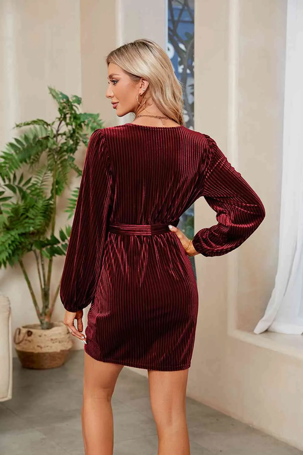 Olivia Ribbed Tie Front Mini Dress