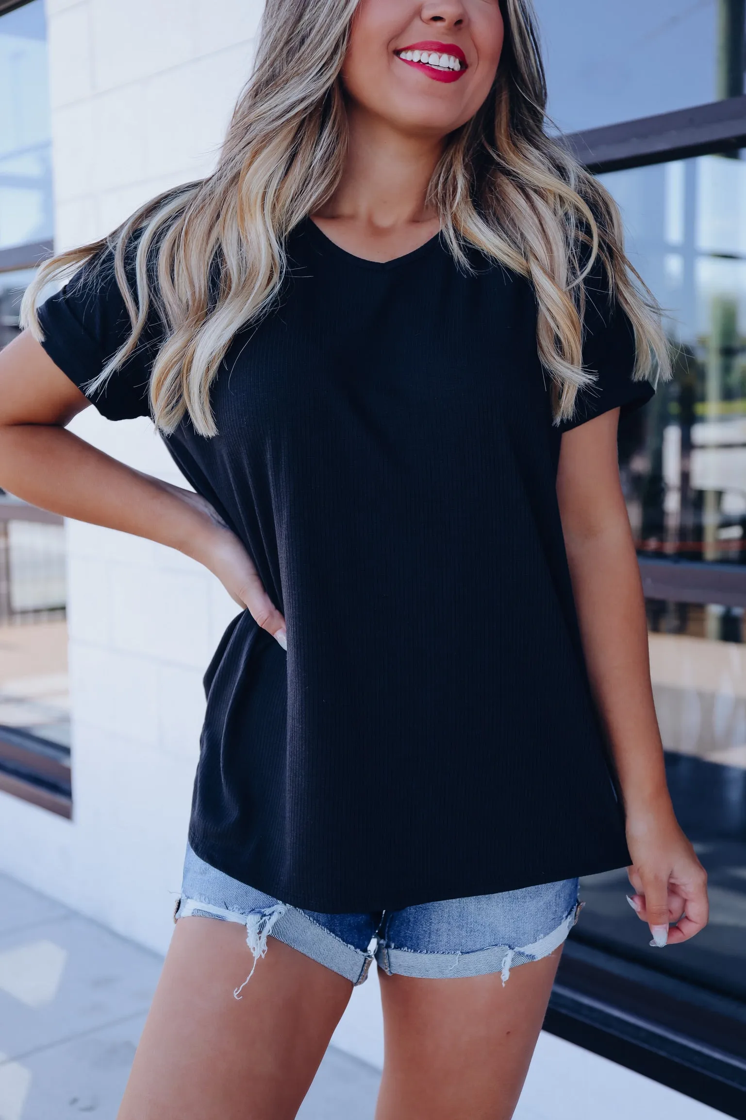 On-The-Go Side Slit Top - Black