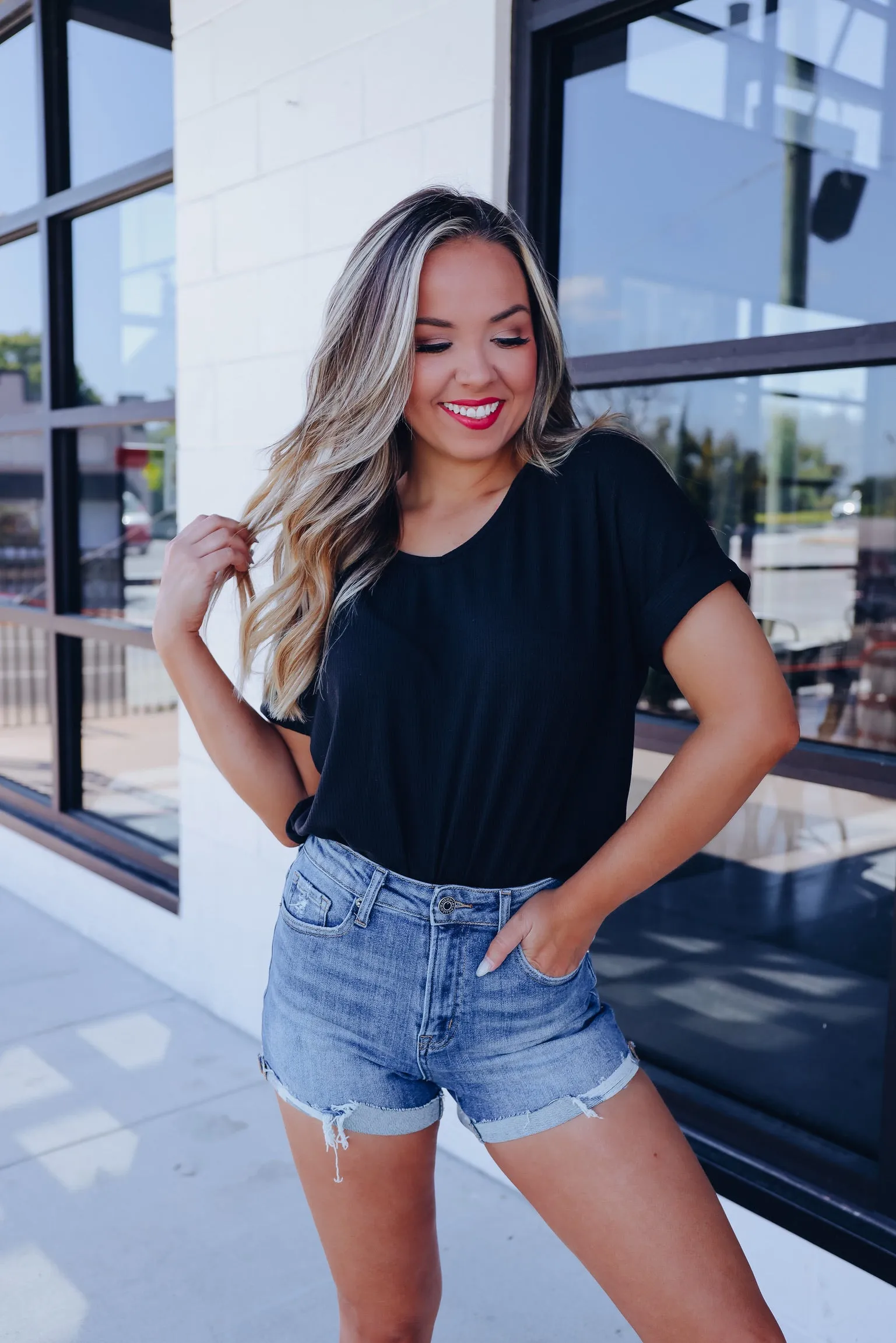 On-The-Go Side Slit Top - Black