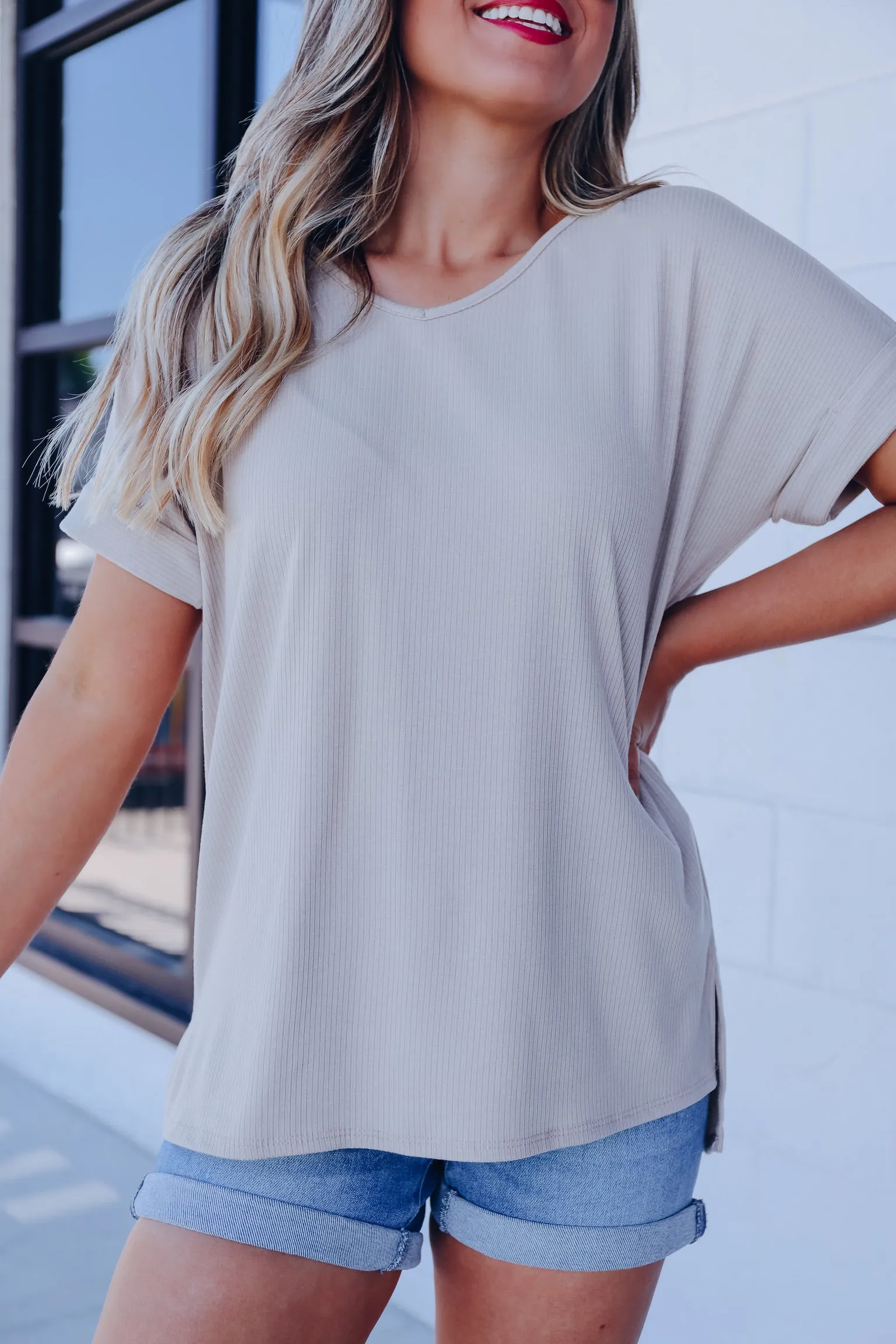 On-The-Go Side Slit Top - Tan