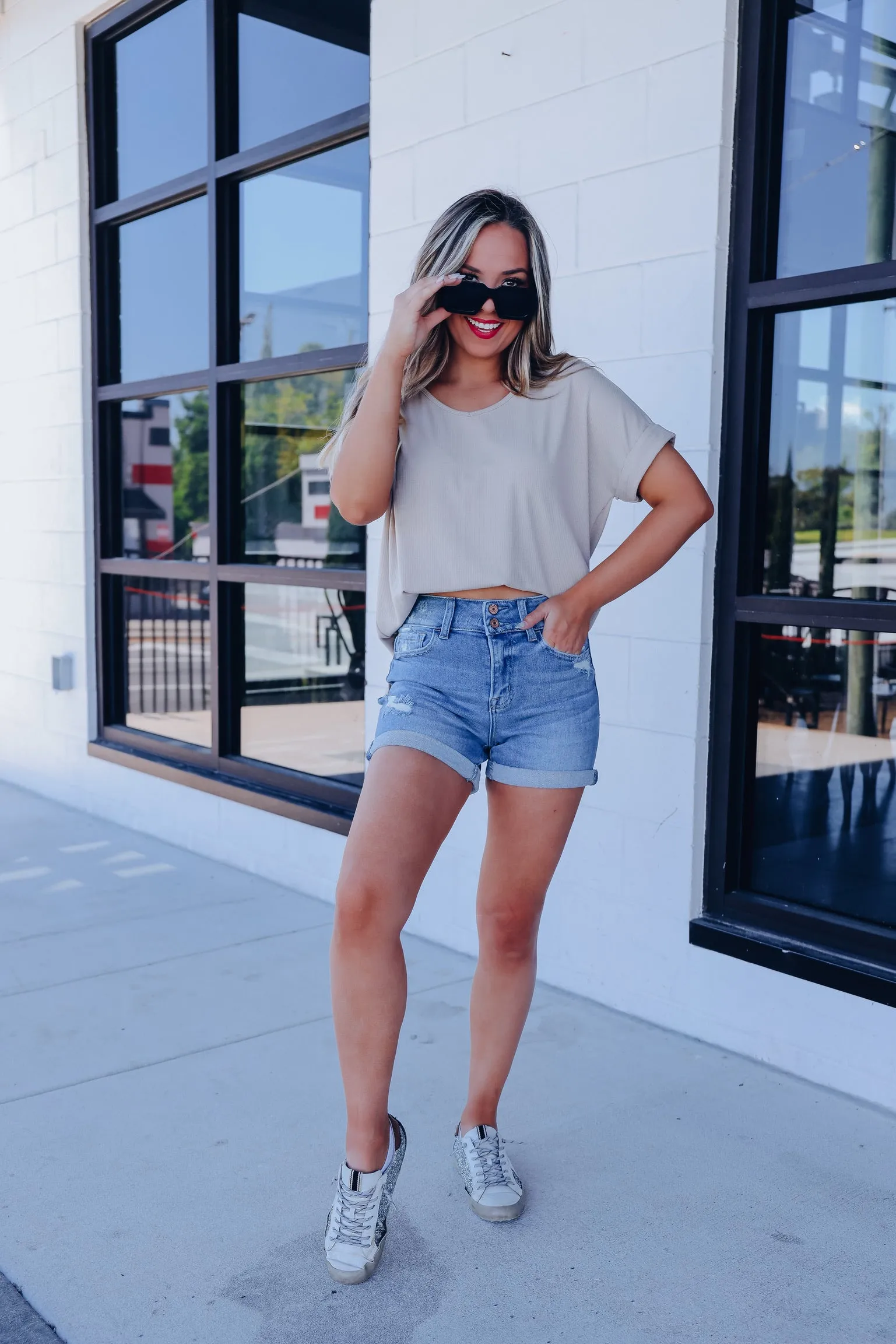 On-The-Go Side Slit Top - Tan
