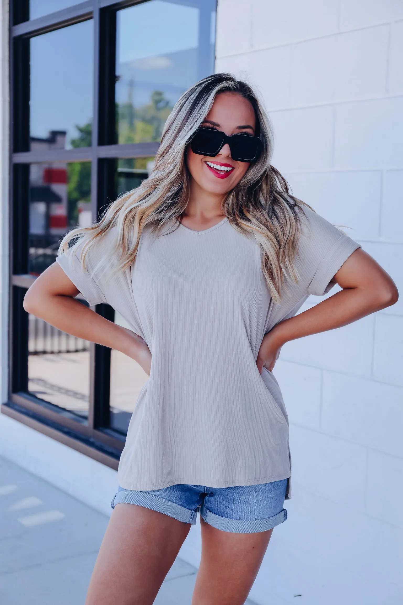 On-The-Go Side Slit Top - Tan