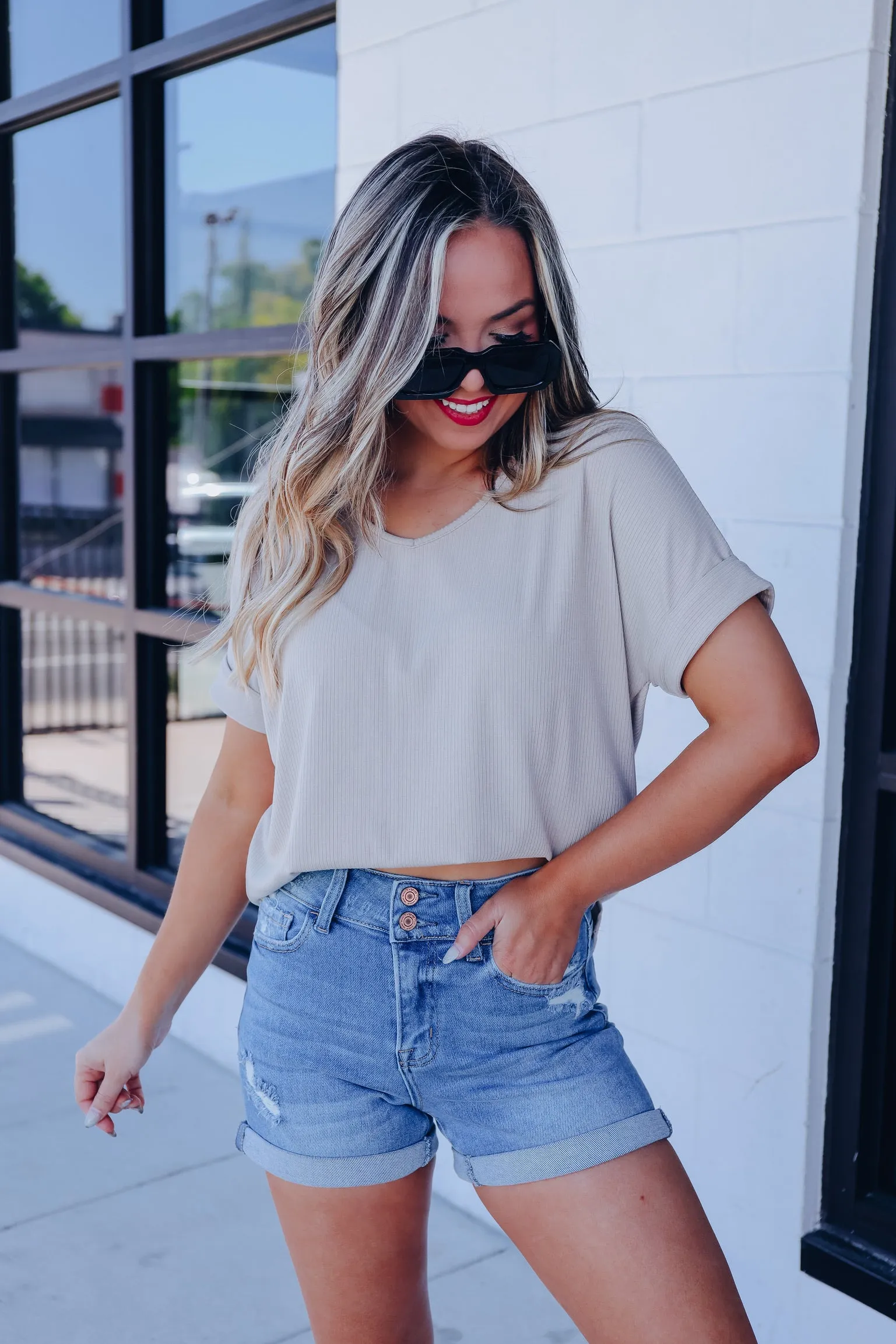 On-The-Go Side Slit Top - Tan