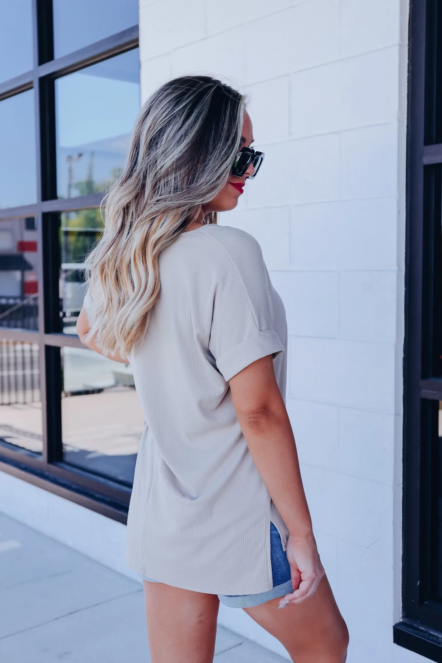 On-The-Go Side Slit Top - Tan