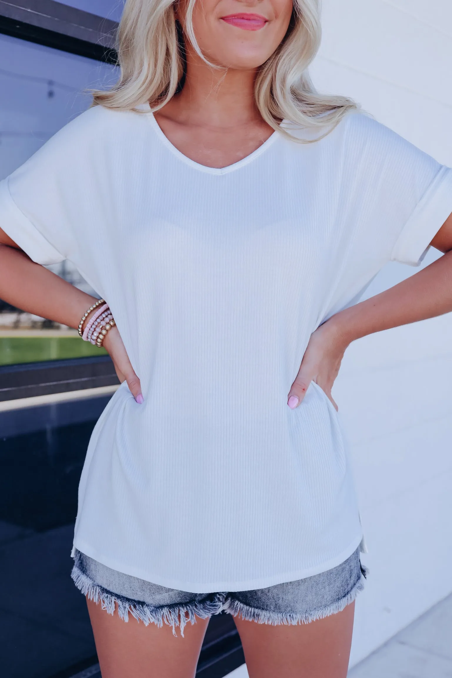 On-The-Go Side Slit Top - White