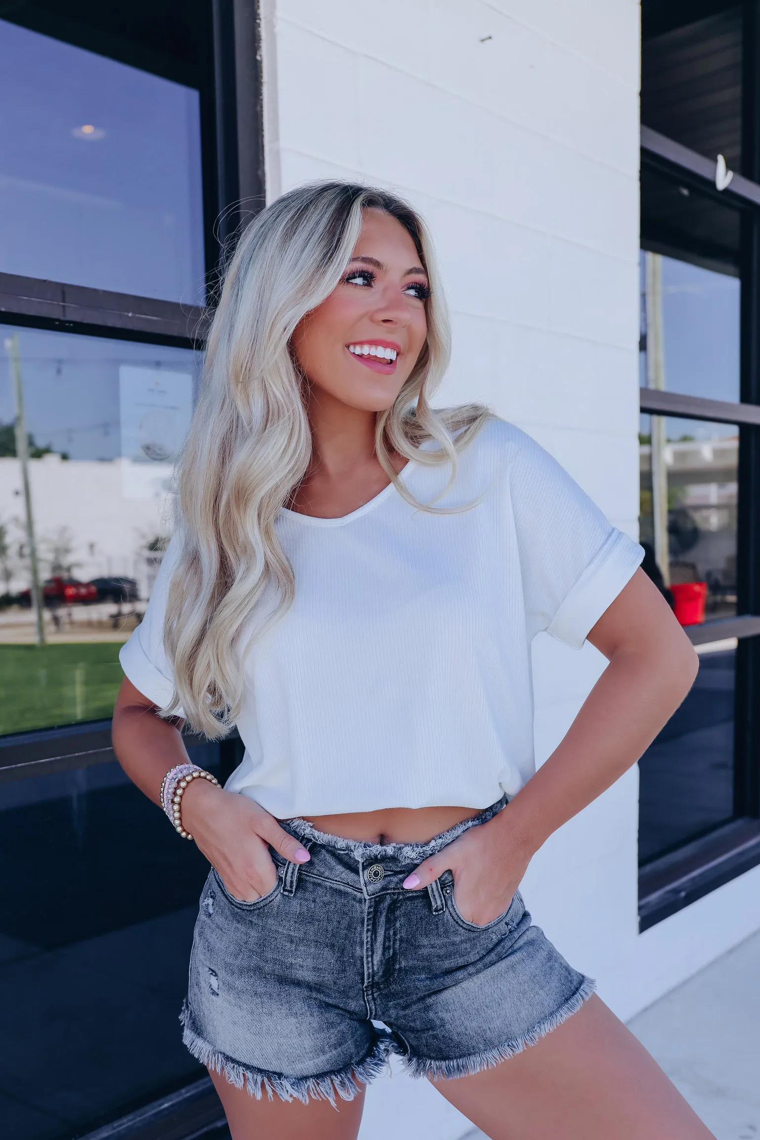 On-The-Go Side Slit Top - White