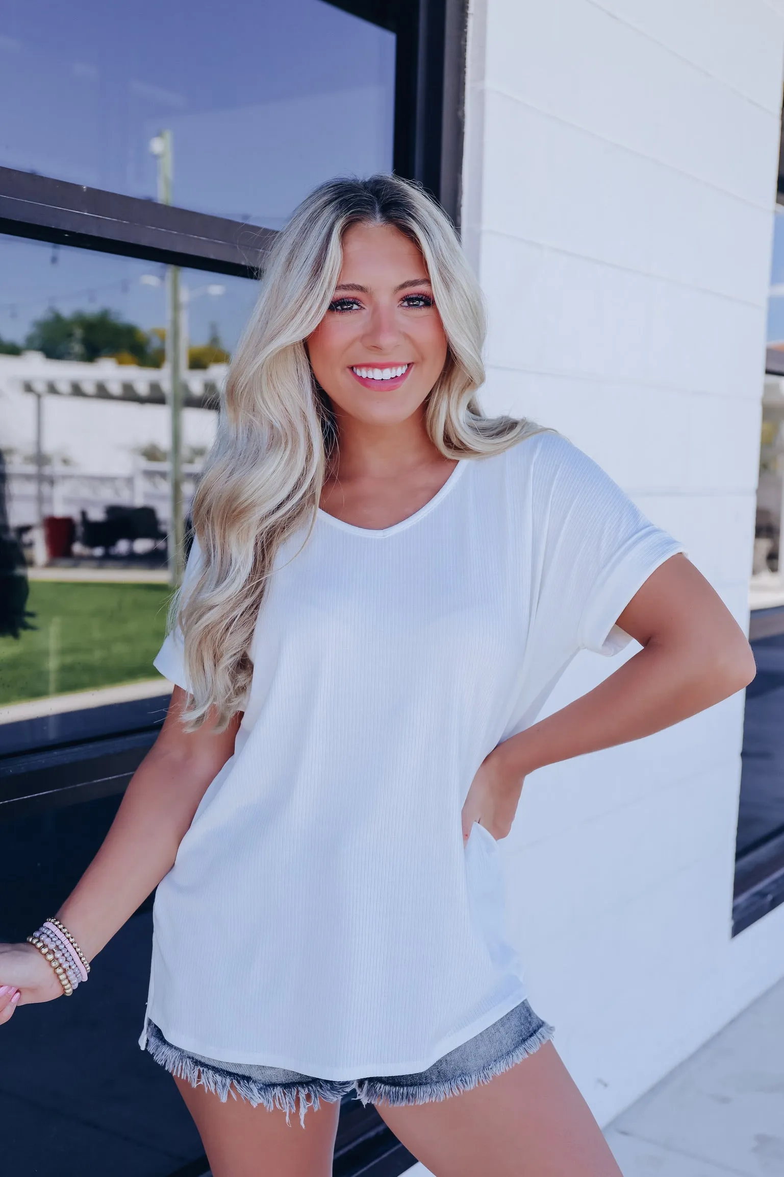 On-The-Go Side Slit Top - White
