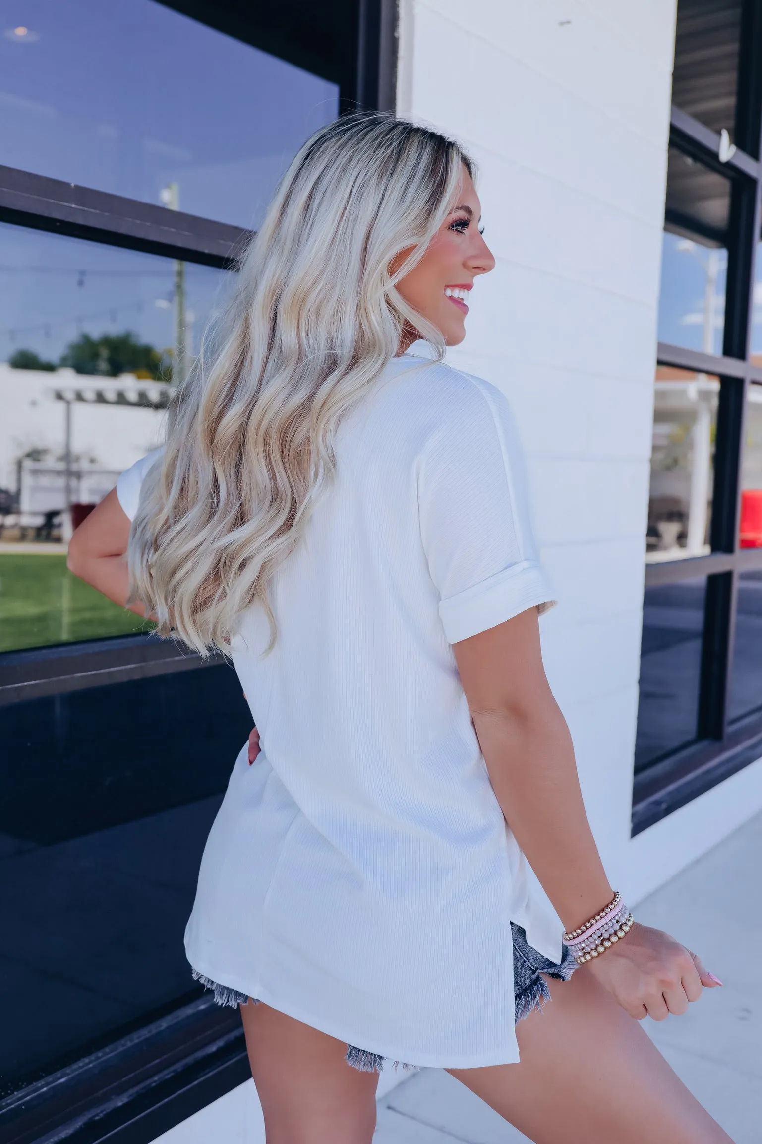On-The-Go Side Slit Top - White