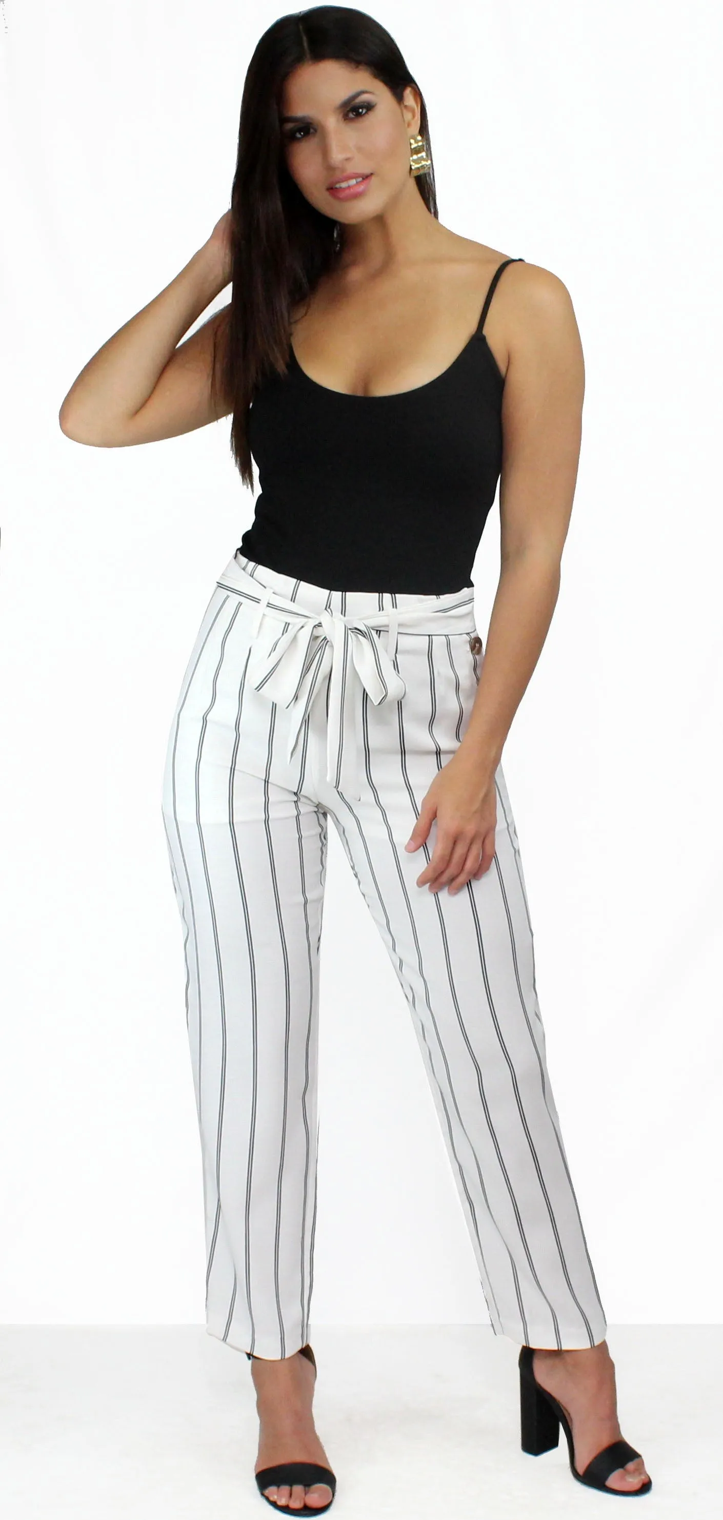 On the Road Stripes White Pants