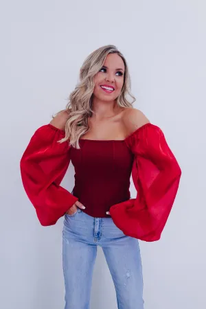 Ona Organza Sleeve Corset Top - Burgundy