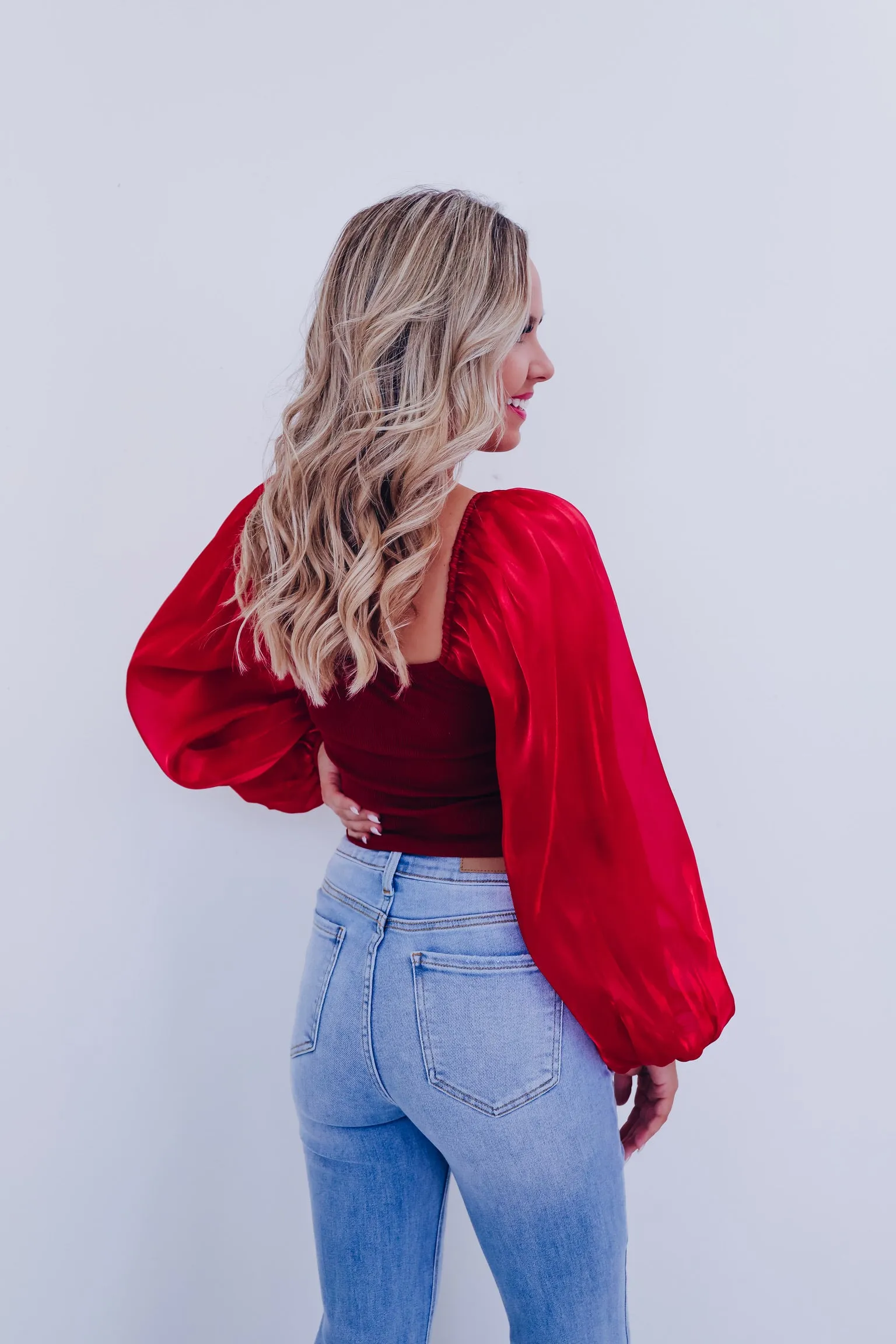 Ona Organza Sleeve Corset Top - Burgundy