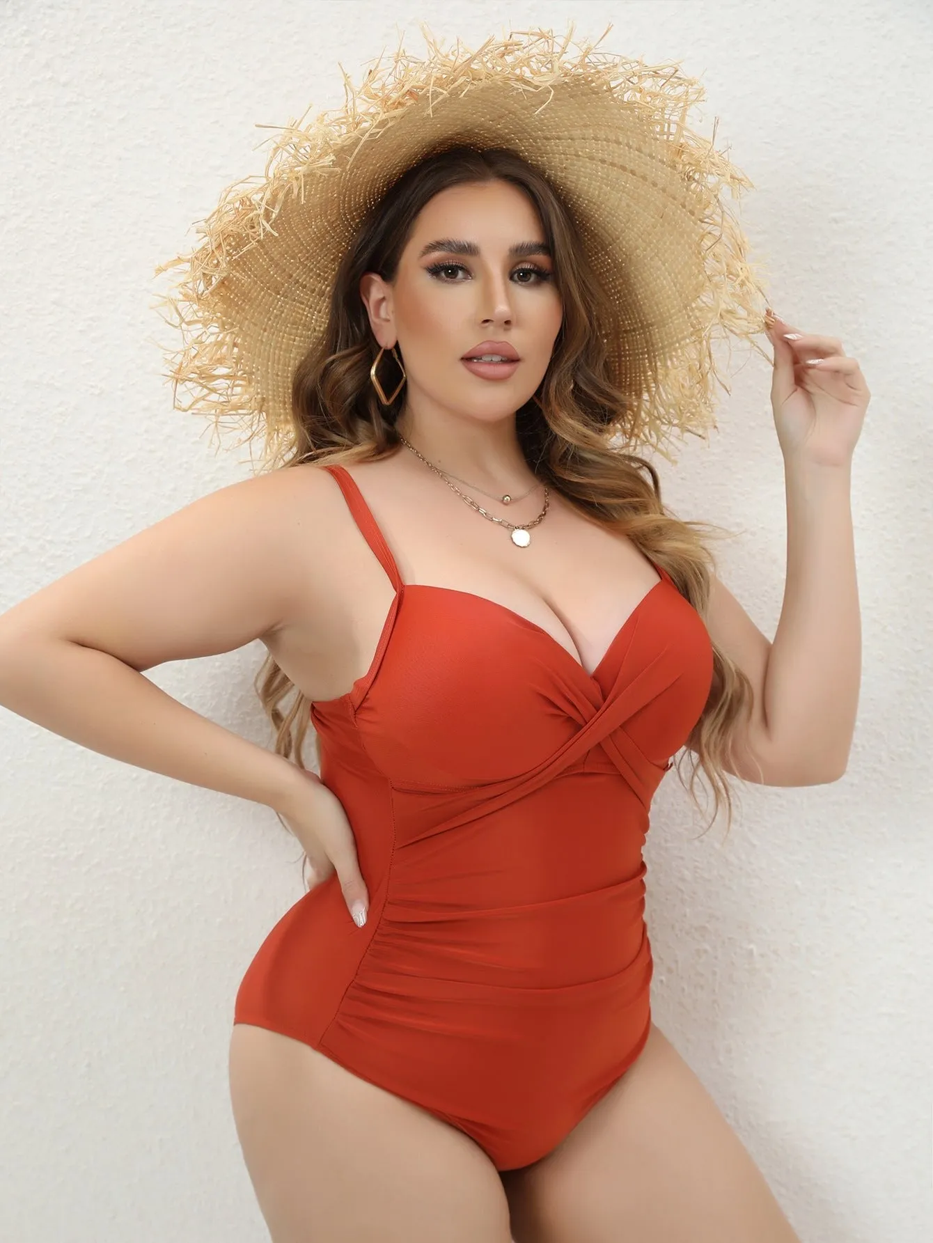 One-piece swimsuit tummy control V-neck