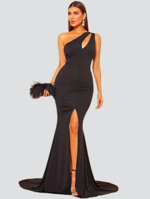 One Shoulder Cutout Wedding Guest Dress MS011
