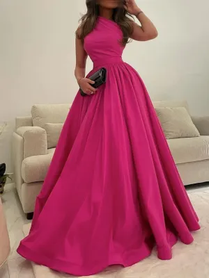 One shoulder satin long prom dress satin long evening dress