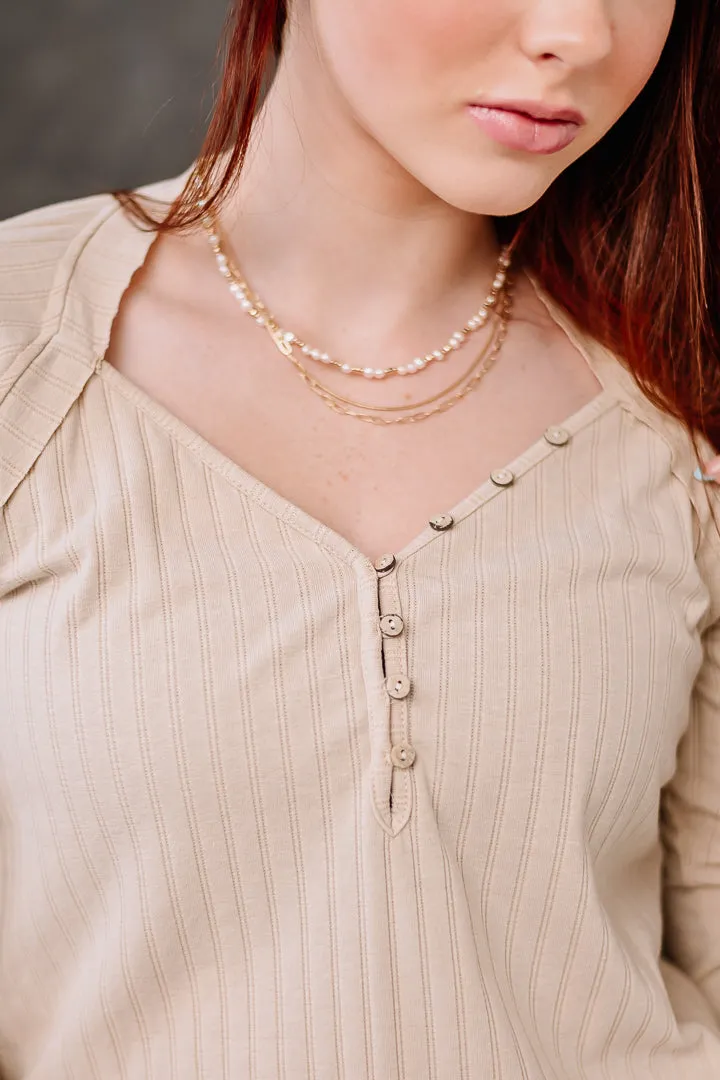 Opened Doors Ribbed Top | Oatmeal
