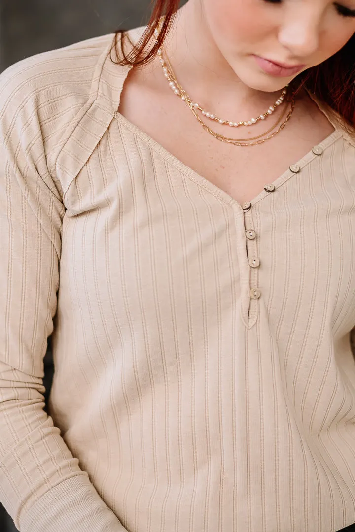 Opened Doors Ribbed Top | Oatmeal